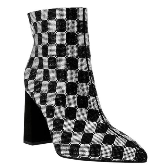 Wild Pair Boots Size 6 Checkered Pointed Toe Rhinestones High Heel Booties NEW - Picture 1 of 9